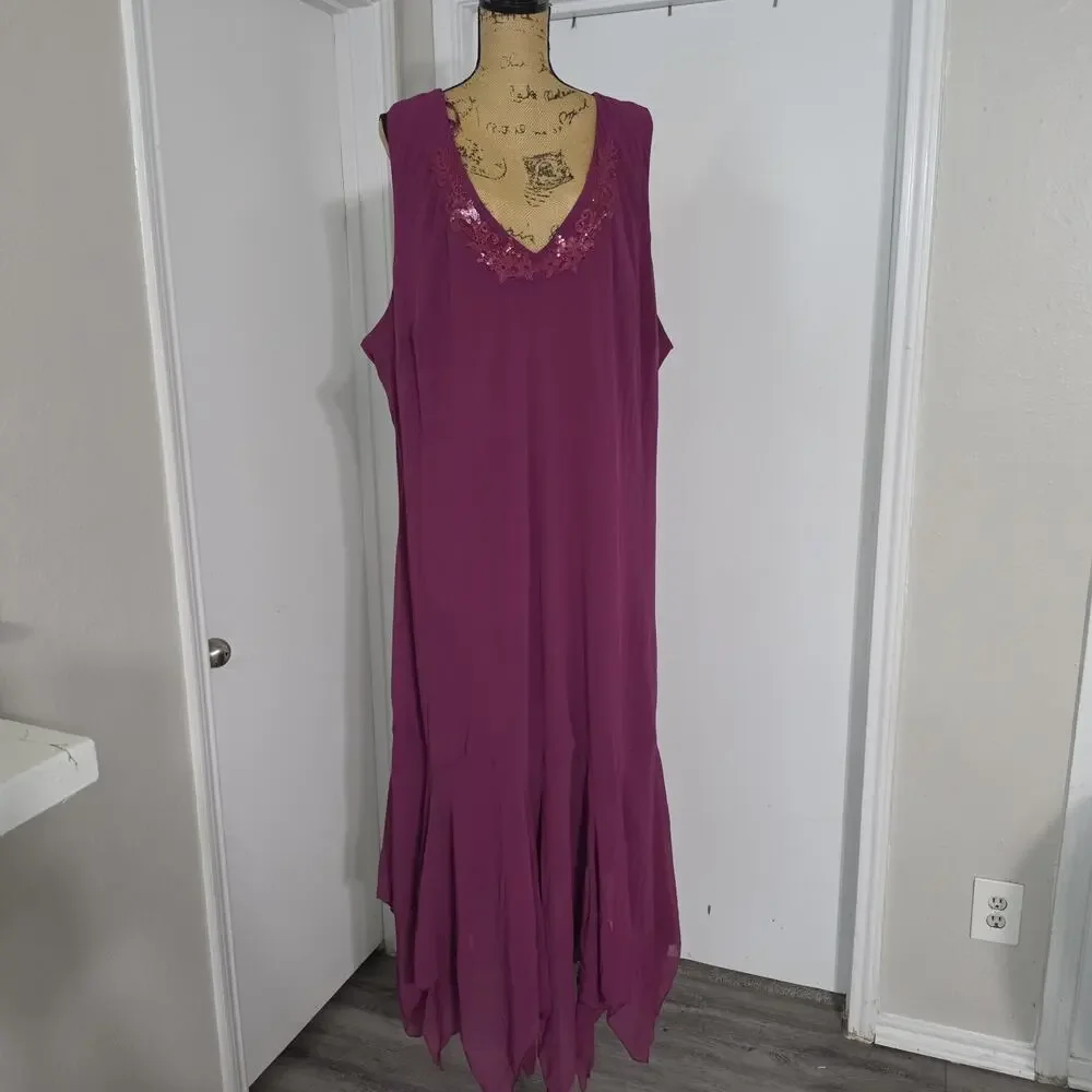 Roaman's 2 Pc Dress & Sheer Jacket Set 38W Purple Sequin Embroidered Plus Size
